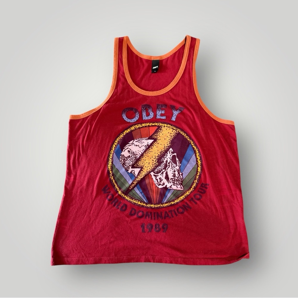 Obey Red and Orange Graphic Tank Top